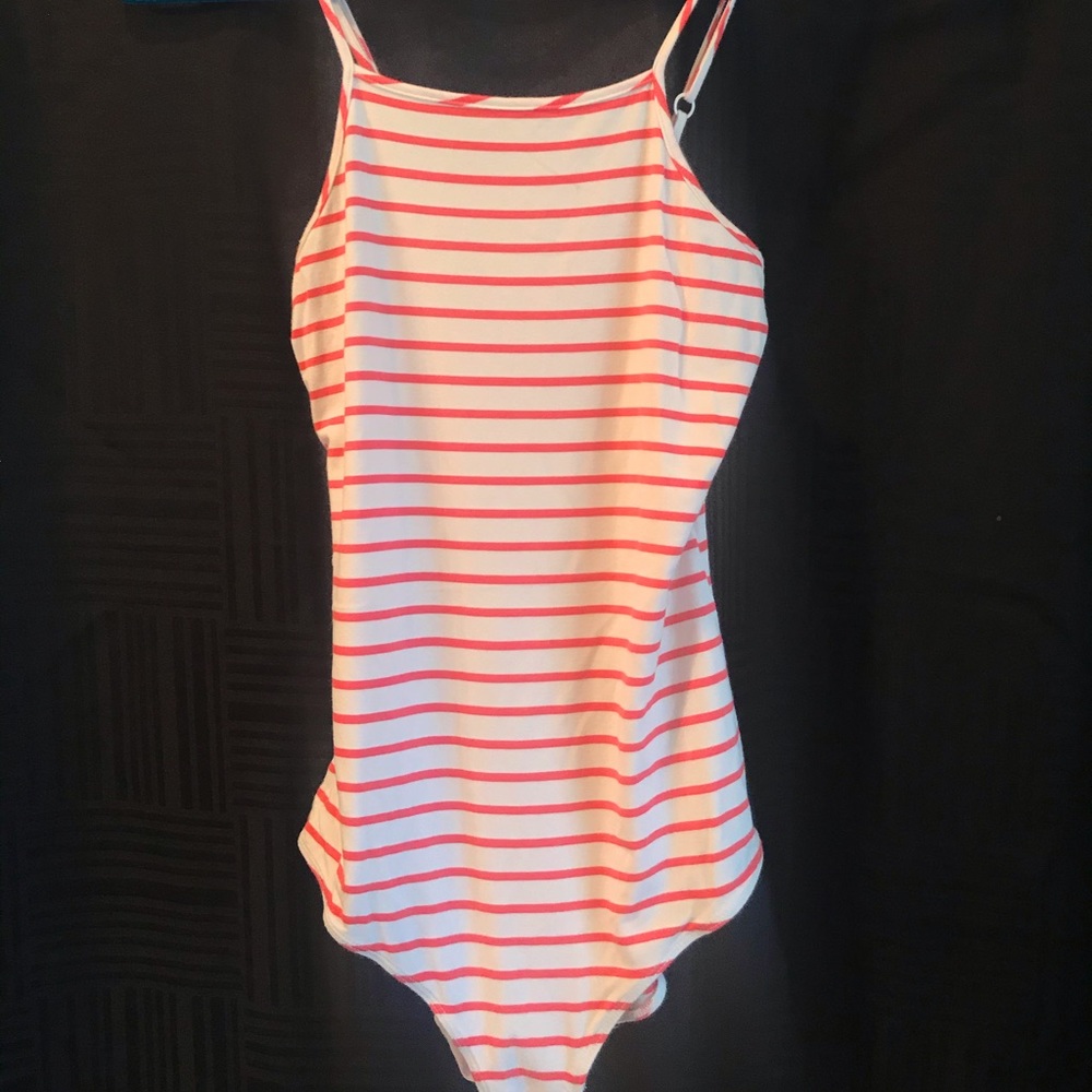 small, pink and white striped one piece